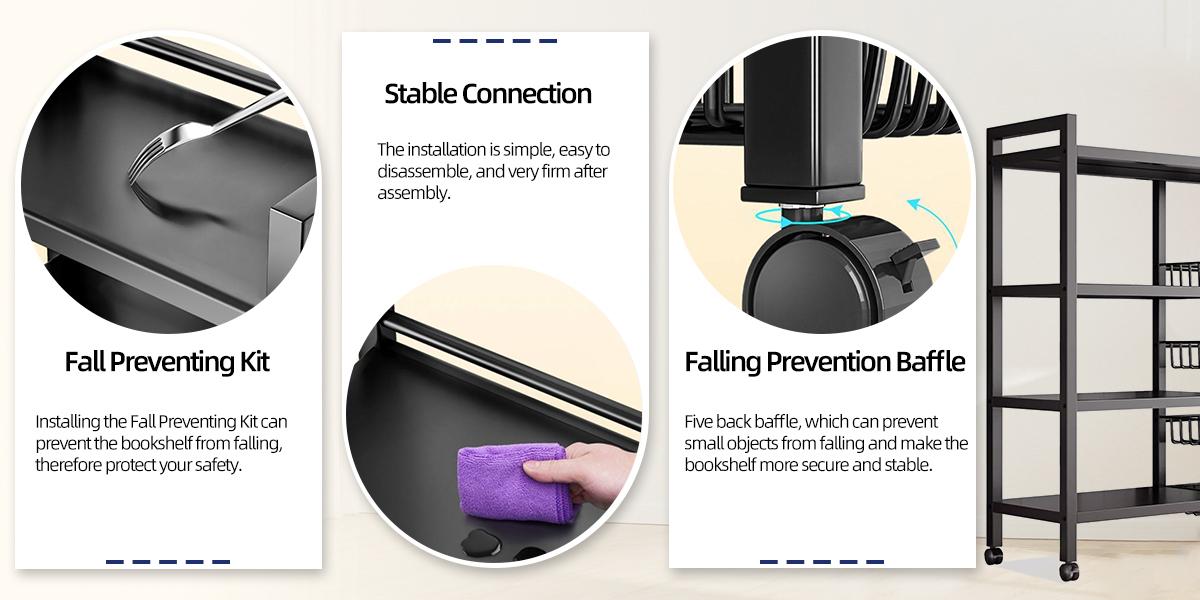 [Multi-Purpose] Metal Rolling Kitchen Storage Rack with Open Baskets – Black 3-Tier / 4-Tier Wheeled Organizer Cart, Multifunctional Floor Storage Stand, Efficient Space-Saving Kitchen Organizer and Storage Rack