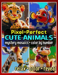 Perfect Cute Animals Mystery Mosaics Color by Number: Pixel Art Coloring Book for Adults and Teens (Mystery Mosaic Coloring Books)