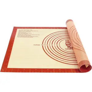 Non-slip Silicone Pastry Mat Extra Large with Measurements 16''By 26'' for Silicone Baking Mat, Counter Mat, Dough Rolling Mat,Oven Liner,Fondant/Pie Crust Mat By Folksy Super Kitchen Red