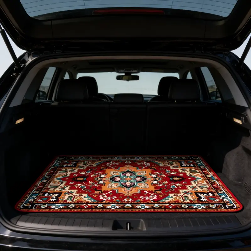 Persian Boho Car Trunk Cargo Mat, Waterproof Non Slip Washable Vintage Persian Trunk Liner, Scratch Resistant Stain Proof Pet Friendly Automotive Floor Carpet for SUV Sedan