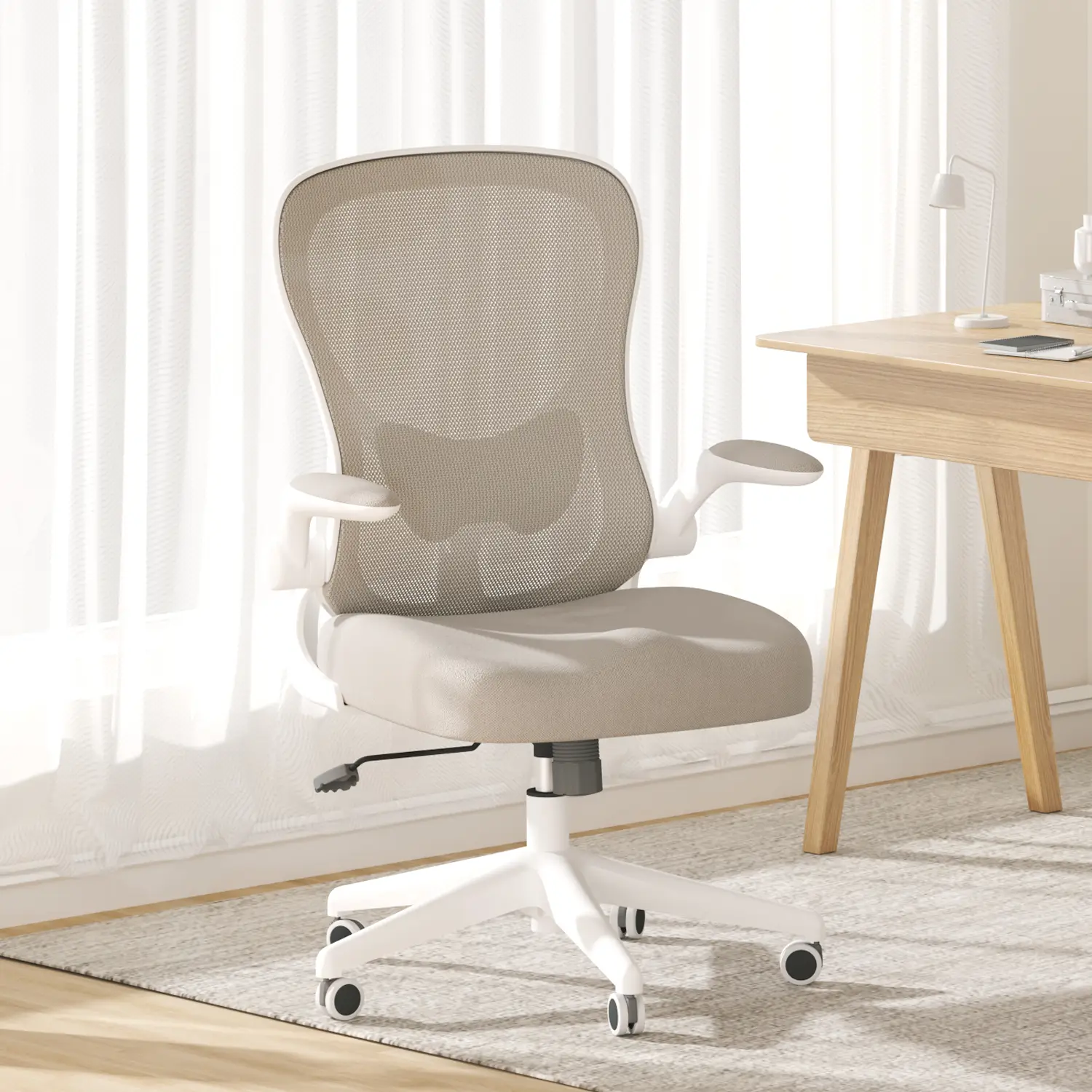 Hbada Office Chair Ergonomic Desk Chair, Office Desk Chairs with PU Silent Wheels, Breathable Mesh Computer Chair with Adjustable Lumbar Support, Flip