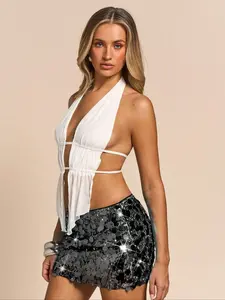 New Women Black Knit Sequin Low Rise Slim Sexy Glam Rave Mini Four Seasons Sparkly Skirt,Elegant Haute Glitter Skirt,Chic Bodycon Short Falda Skirt,Skirt For Women Party,Cocktail Skirt Short,Club Skirt,Black Sequin Skirt,Sequin Mini Skirt, Black Mini Ski