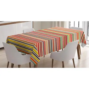 Abstract Tablecloth, Vivid Horizontal Colorful Striped Lines Background Rainbow Bars Display, Rectangular Table Cover for Dining Room Kitchen Decor, 60" X 90", Multicolor