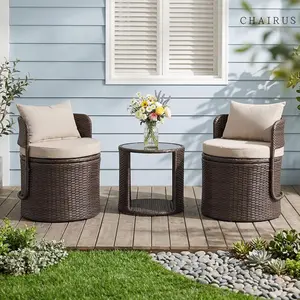 【Mother's Day Gifts】CHAIRUS 3 Piece Patio Bistro Set Metal Chairs with Coffee Table Wicker Outdoor Table Beige All Weather Balcony Furniture Set