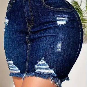 Ripped Raw Hem Distressed Bodycon Denim Skirt, High Waist Medium Stretch Washed Blue Slash Pocket Frayed Trim Denim Skirt, Women's Denim Jeans & Clothing Womenswear Bottom Comfort Fabric Gamis Skinny Streetwear Slim