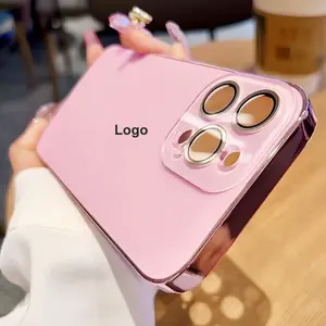 Luxury Plating Cute Case for iPhone 17 Pro Max 16 15 14 13 12 Full Lens Protection Electroplated Original Color Glossy Glass Back Cover for Girl Woman Christmas Gift Protector Pink Casing Shockproof High-Quality Mobile Phone Case