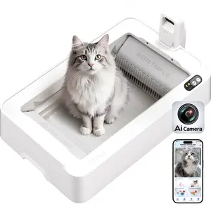 PETKIT Purobot Crystal Duo Open-Top & AI Camera Self Cleaning Cat Litter Box, Urinary Health Monitor Automatic Cat Litter Box, Smart Robot with 2-Way Raking/5G WiFi/Safety Sensors/Odor Control for Multiple Cats (White)