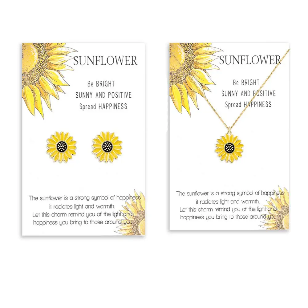 Handmade Sunflower Boho Necklace Earrings Friendship Jewelry for Women Girl 2 Set