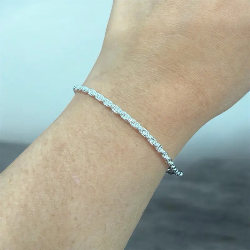 925 Sterling Silver Rope Bracelet, 7in Length, 2.6mm Width