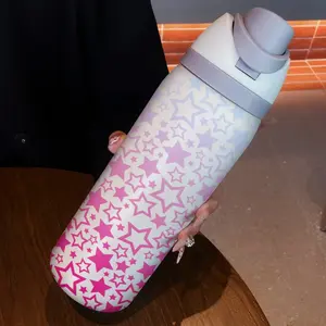 32oz Gradient Star Dual Drink Straw Sports Water Bottle, Insulated Flask, 304 Stainless Steel Vacuum Insulated, Large Capacity Fruit Cup, Perfect Gift