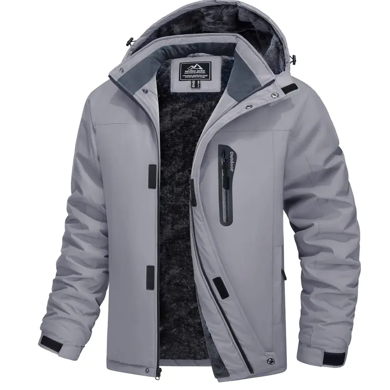 MAGCOMSEN Men's Winter Polyester Hooded Sports Jacket - Water-Resist Shell, Windproof Jacket, Fitted Zip Hooded, Fleece-Lined Insulated Coats for Outdoor Hiking Skiing