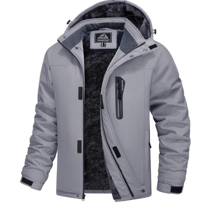 MAGCOMSEN Men's Winter Polyester Hooded Sports Jacket - Waterproof Ski Jacket, Windproof, Fitted Cut Zip Hooded, Fleece-Lined Insulated Outerwear for Outdoor Hiking