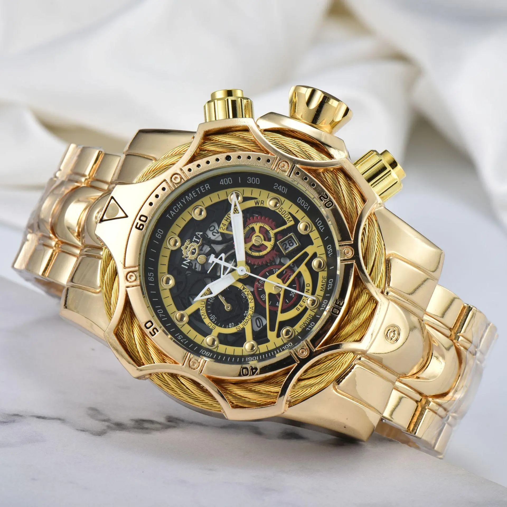 Wish Watch Foreign Trade INVIC Men's Watch Large Dial Steel Band Sports ...