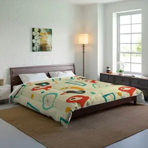 50s Retro Mid Mod Comforter, Mid-Century Modern Geometric Bed Covers, King, Queen, Full MCM Bedding, Vintage Inspired Bed Linens