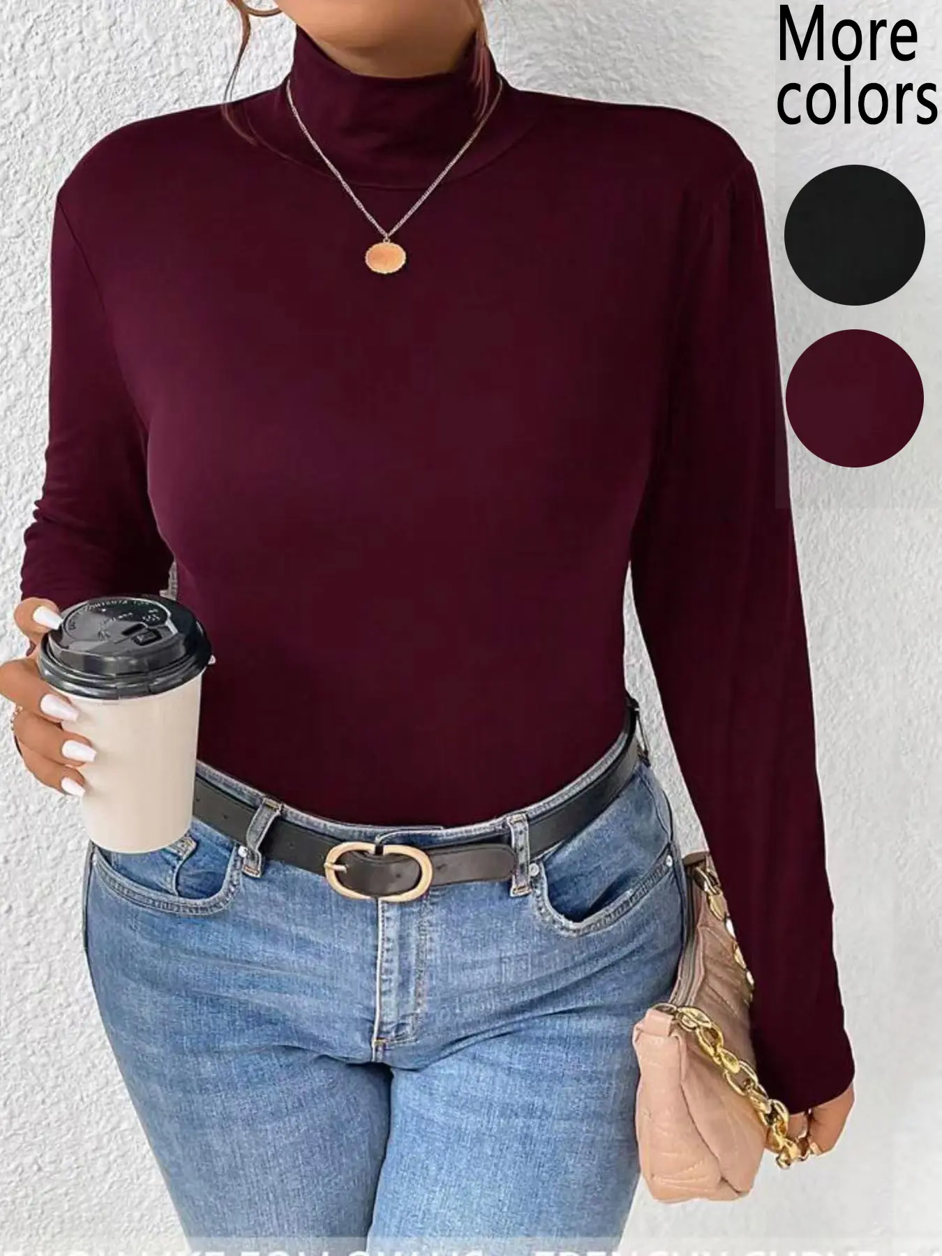 [Plus Size] 1 Piece Plus Size Women's Basic Solid Turtleneck Long Sleeve Top, Casual Chic Style, Stretchy Fabric & Slim Fit, Versatile for Layering & Daily Wear, Suitable for Women's Streetwear, Office & Casual Outings, Womenswear