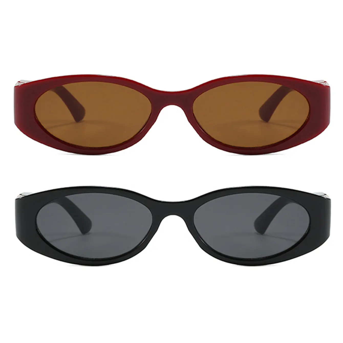 Women's Lightweight Polycarbonate Full Rim Oval Cat Eye Sunglasses - Unisex, Luxury Gold Logo Designer Shades, Vintage Narrow Frame, UV400 Protection, Multi-Color Options, Ideal for Streetwear Outfits, Uv-Protection