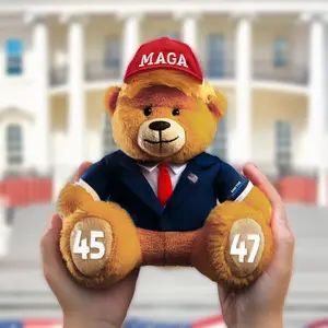 Trump MAGA Stuffed Bear Classic Edition Navy Suit Red Tie American Flag Hat End The Wokeness 45 47 Christmas Gift Collectible