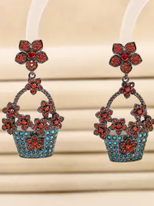 QY Elegant Floral Basket Earrings, Silver Color Dangle Earrings, Large Size with Sparkling Cubic Zircon, Perfect for Formal Events, Women's Jewelry Perfect Gift