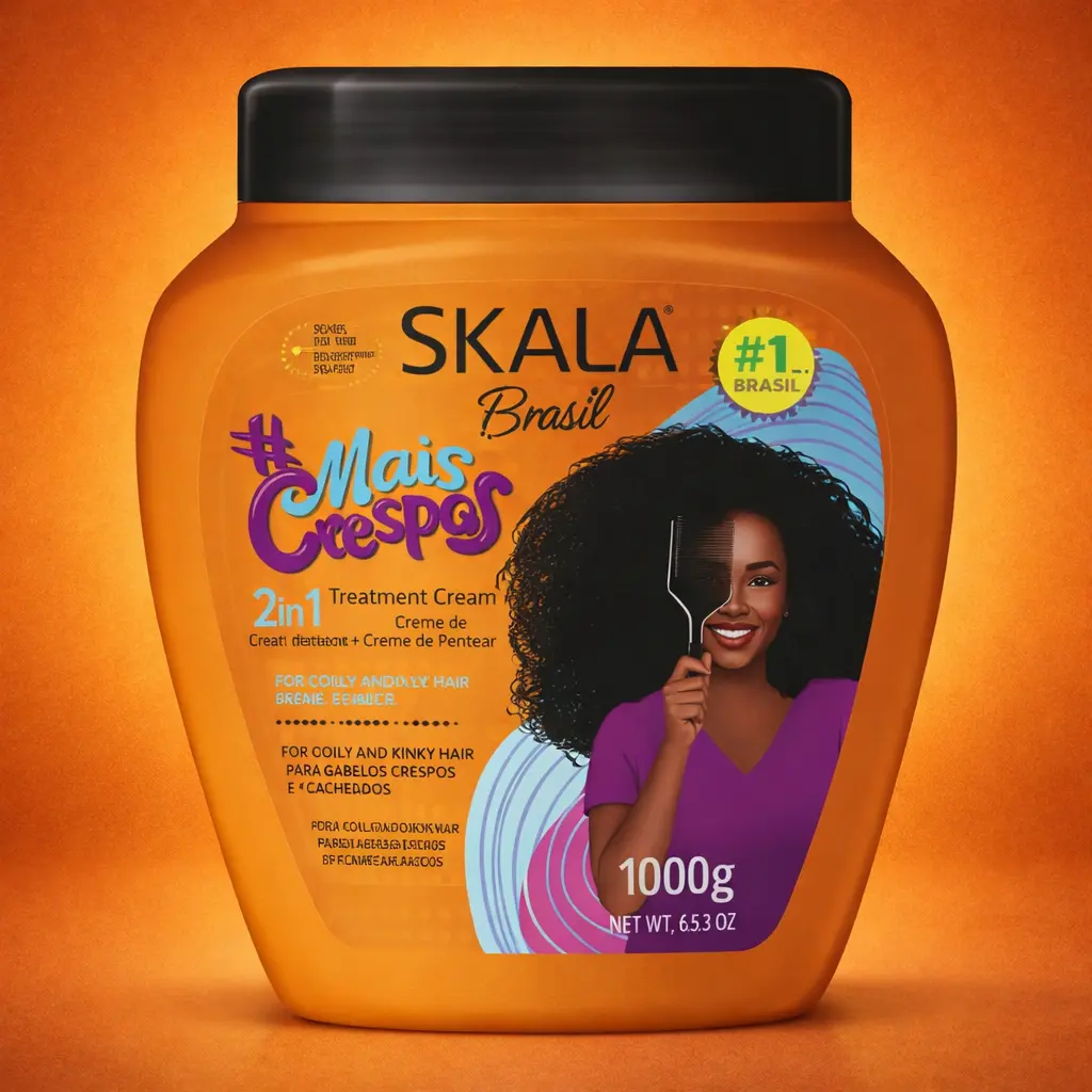 Skala Brasil Mais Crespos Hair Cream - Haircare Hydrating Treatment & Styling Moisturizer with Argan, Coconut & Patauá Oils for Repairing Curly Hair in Adults, 35.2 oz, Argan Oil, Detangles Easily, 1000G, Rich Oil Blend