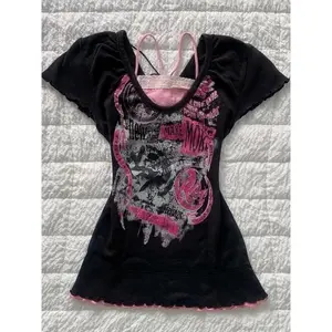 Gothic T shirt Pink Femme Short sleeve Streetwear Hip Hop Vintage 90s Clothes Women T shirts Graphic Tee Y2k Aesthetic Crop Top Womenswear Tshirt Summer Casual(Sheets)