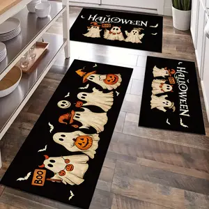 Halloween Kitchen Mat, Pumpkin Ghost Design, Non-Slip Soft Washable Rug, Ideal for Entryway Laundry Room Bathroom Bedroom Balcony Hallway