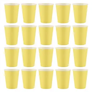 20 Paper Cups (9oz) - Plain Solid Colours Birthday Party Tableware Catering(yellow)