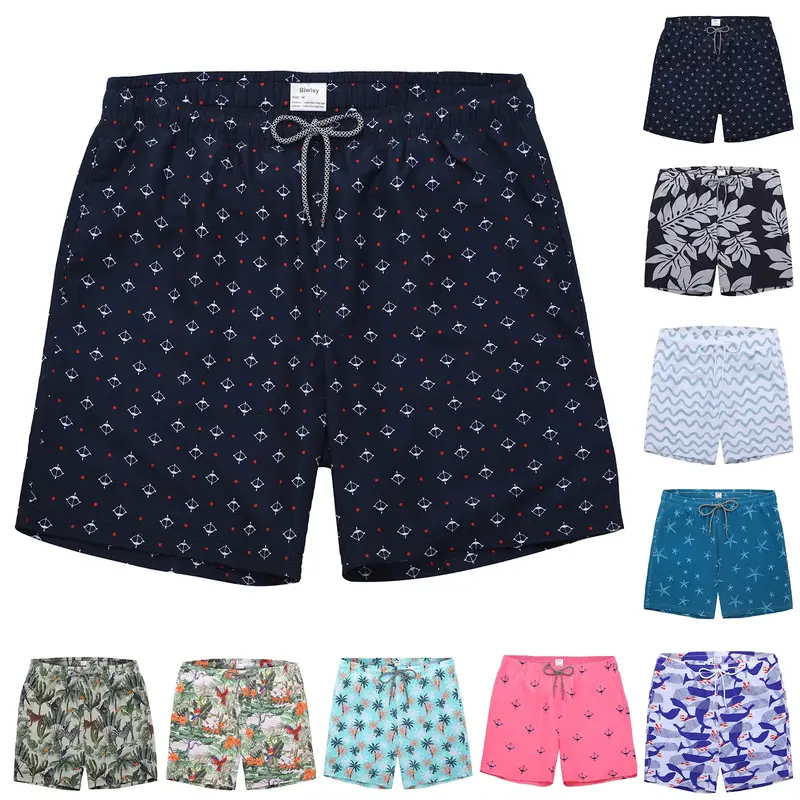 Men’s Hawaiian Quick Drying Breathable Polyester Blend Swim Trunks - Beach Shorts with Mesh Lining, Pockets, Lightweight Swimming Shorts for Summer Beach Outfits, Breathable Swim Shorts, Loose Fitting