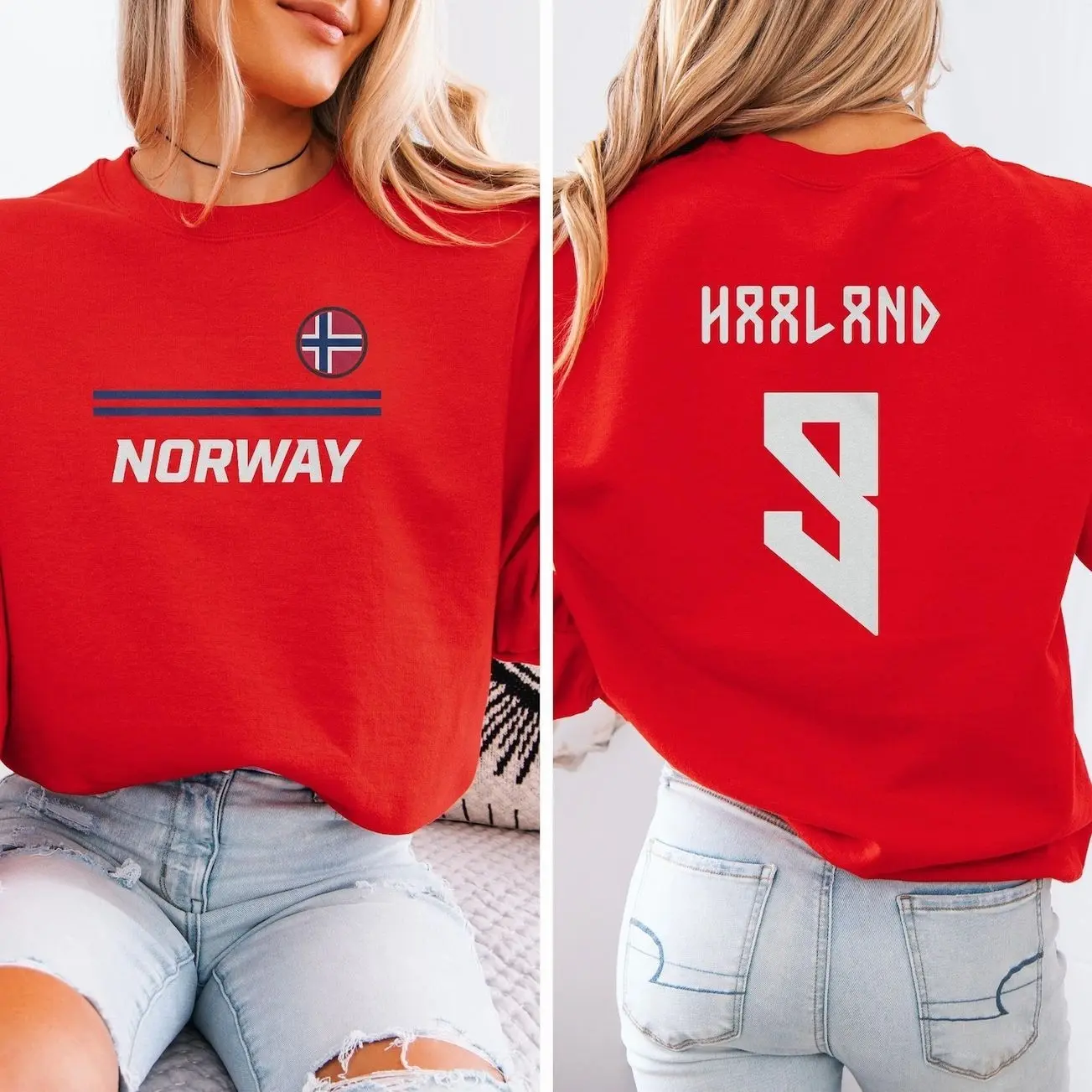 Haaland #9 Star Player Flag Tribute Graphic Tee, Norway Jersey Style Inspired for Fans Soccer Design, Football World USA Unisex T-Shirt