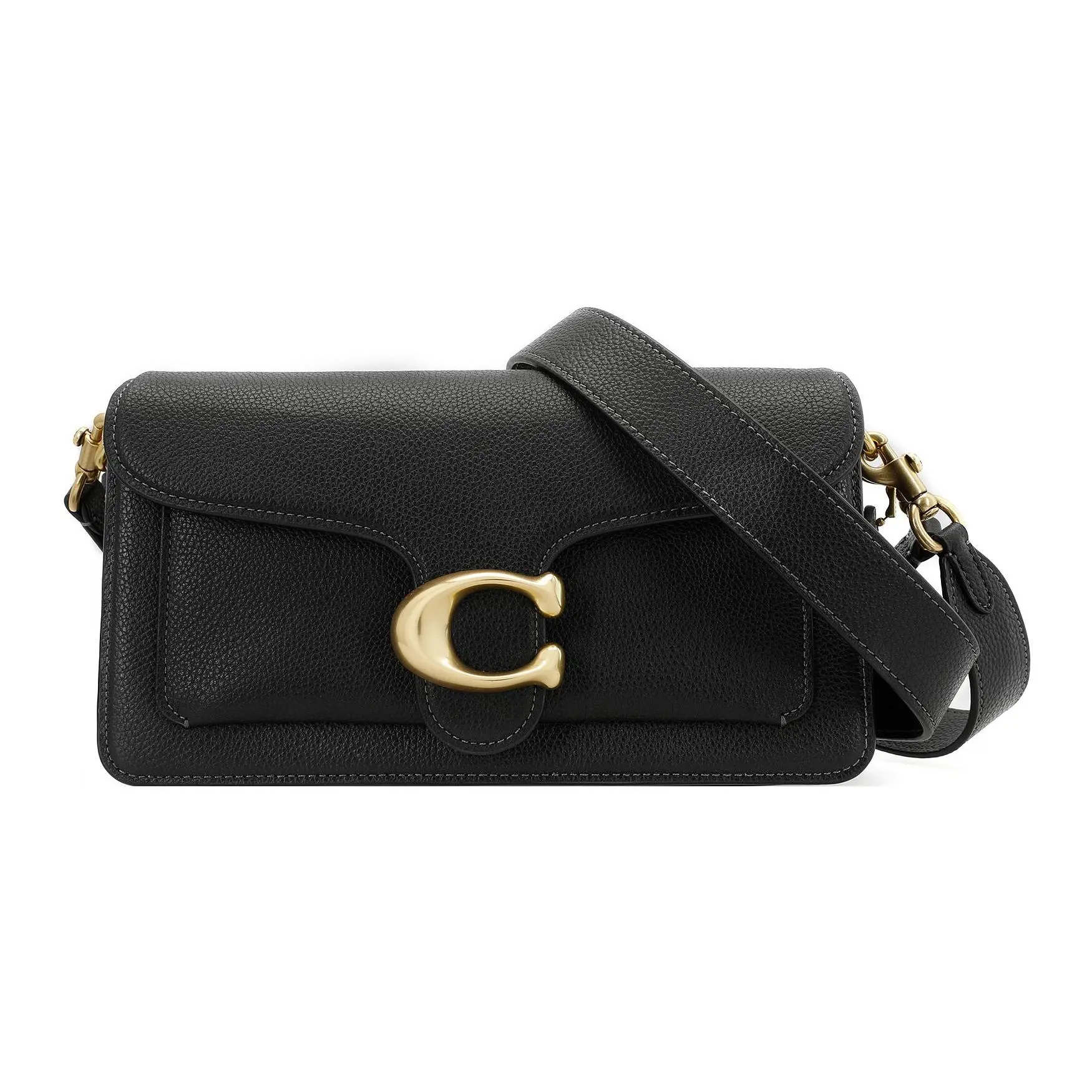 COACH Tabby 26 Pebbled Leather Crossbody Shoulder Bag for Women, Flap Closure Style, Black