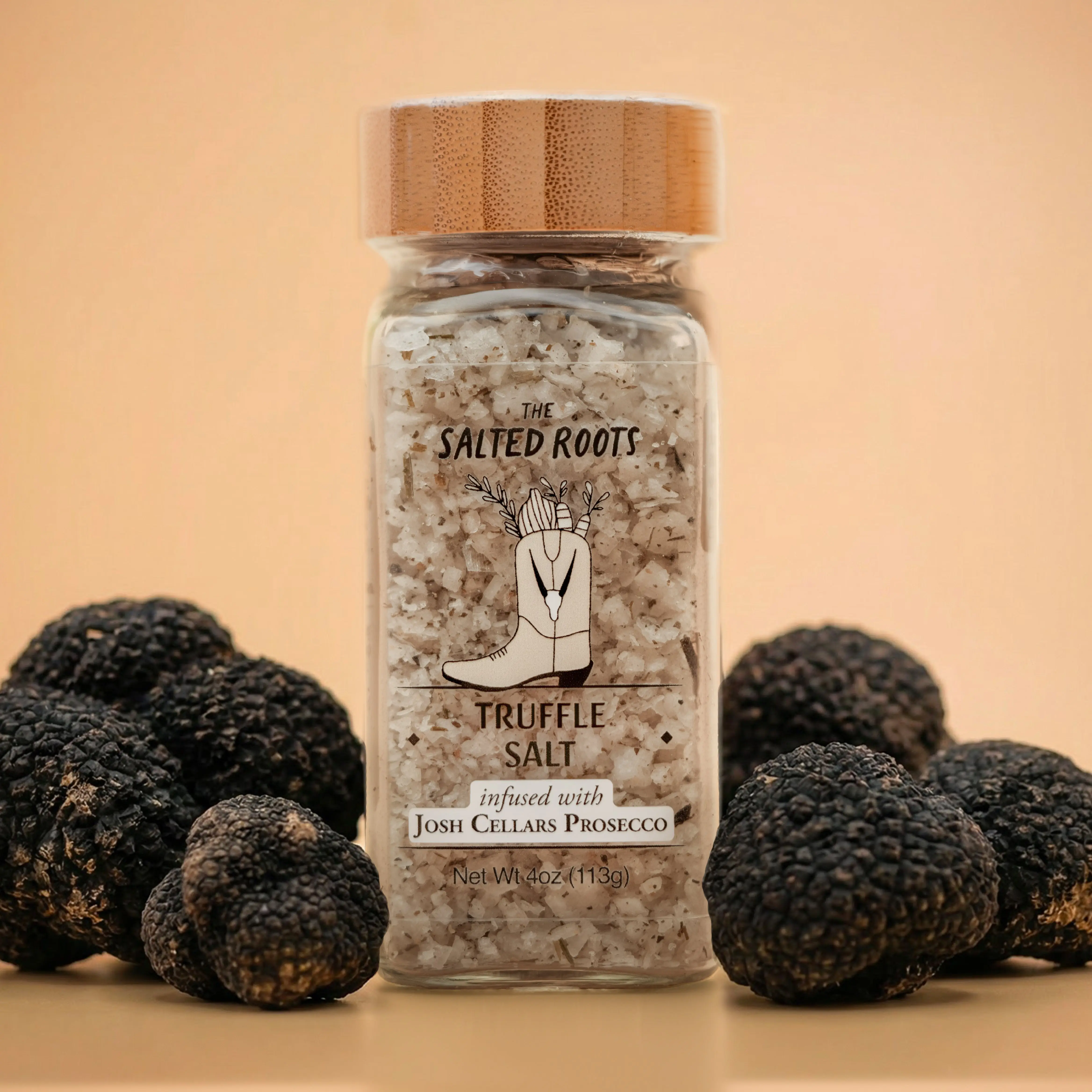 The Salted Roots Truffle Salt – Black Truffle Gourmet Finishing Salt for Pasta, Fries, Eggs & Popcorn – 4oz Jar