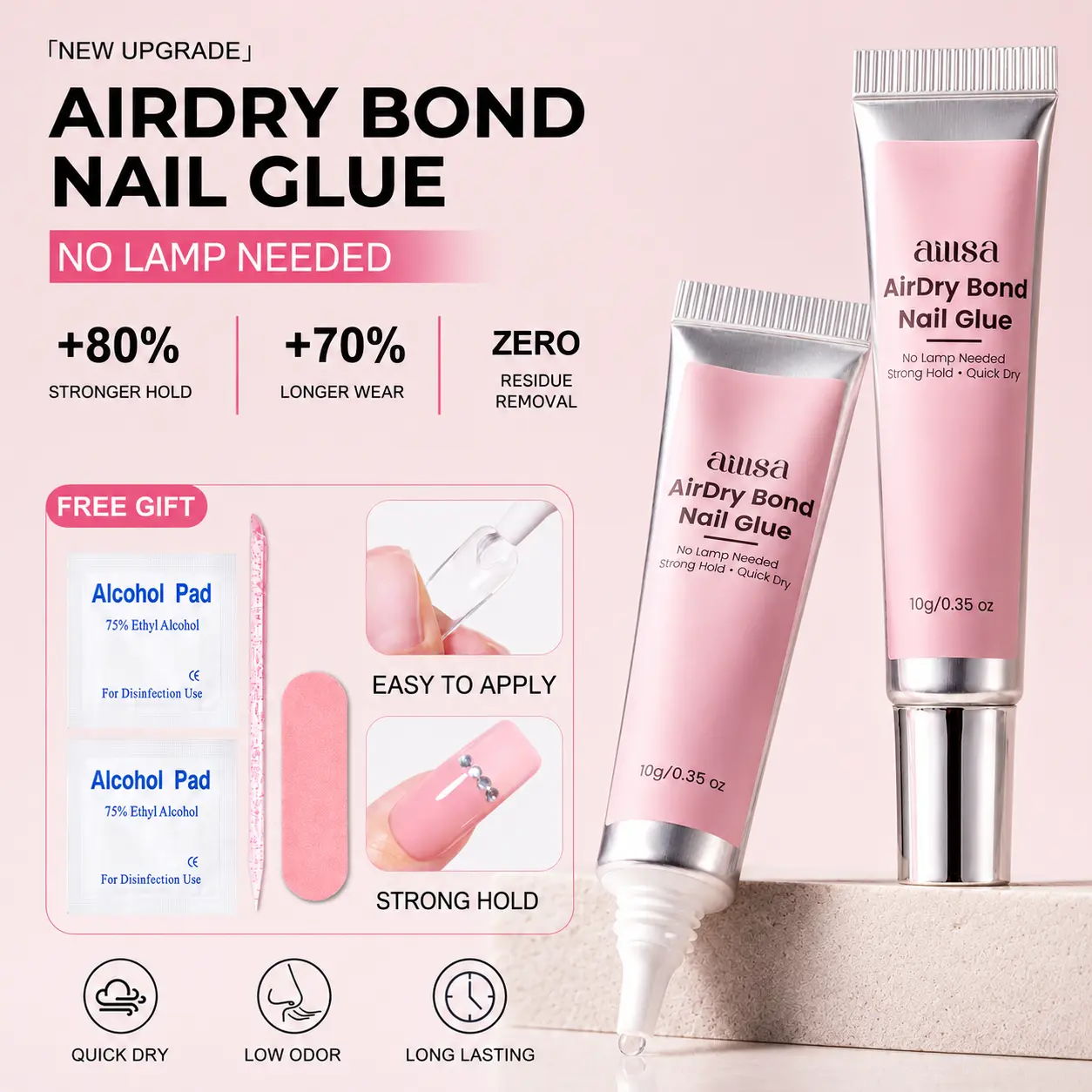 AILLSA AirDry Bond Nail Glue for Press On Nails, 2Pcs 10g Strong Hold Quick Dry Nail Glue Set, No UV LED Lamp Needed, Long Lasting Easy Apply Nail Adhesive for Fake Nails Acrylic Tips TikTokShopBackToSchool sohochic