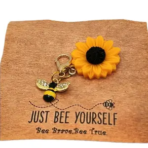 Add Touch of Whimsy to Daily Routine with 'Just Bee Yourself' Keychain Cute Bee & Sunflower Design Perfect Gift for Besties Unique Holiday Accessory
