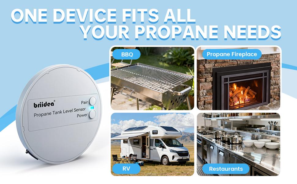 briidea Bluetooth Propane Tank Gauge, Rechargeable Wireless Sensor with Nano Silicone Adhesive Pad (Patent Pending), APP Control, Real-Time Fuel Level Monitor for BBQ Grills, RVs & Restaurants