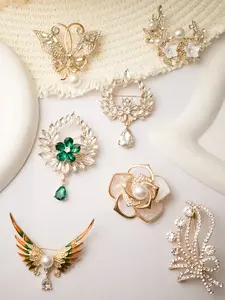Elegant Rhinestone Floral Wing Brooch Set, Women's Coat Suit Shirt Accessory, Daily Business Party Pin, Birthdays Festivals Gift, Flower Brooch