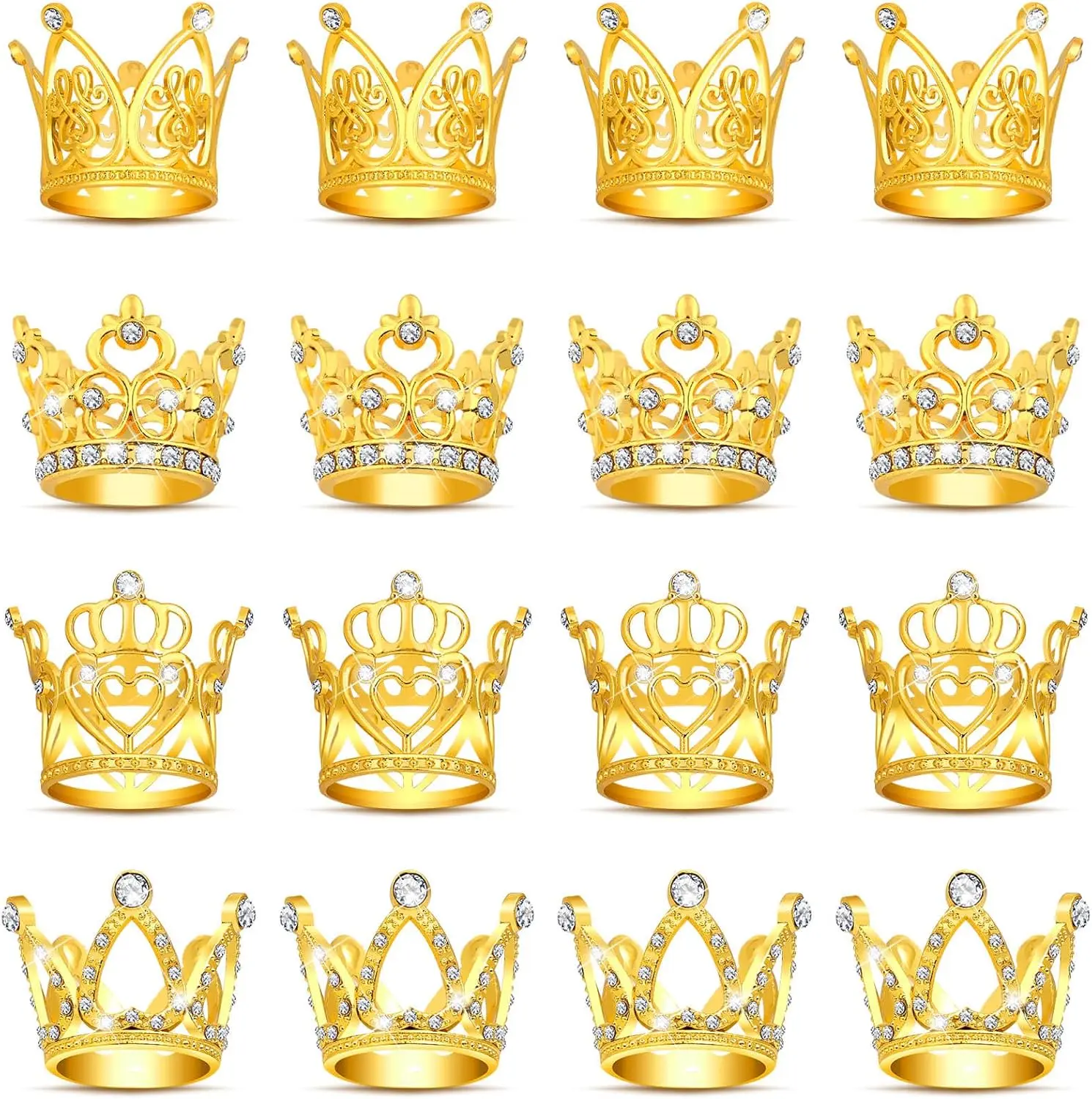 16PCS Mini Crowns for Flower Bouquets, Small Gold Crowns for Cake Topper, Flower Arrangements and Decorations, 4 Styles