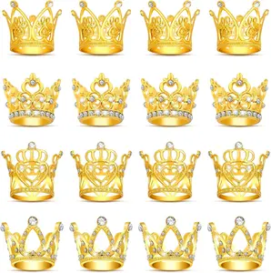 16PCS Mini Crowns for Flower Bouquets, Small Gold Crowns for Cake Topper, Flower Arrangements and Decorations, 4 Styles