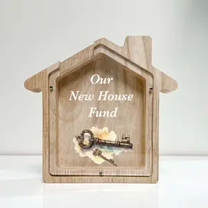 Personalized Our First Home Savings Bank – Custom Engraved Money Box, New Home Gift, Housewarming Keepsake Fund Jar, Clear Acrylic & Wood Coin Bank, Couple Wedding Fund, Memory Box