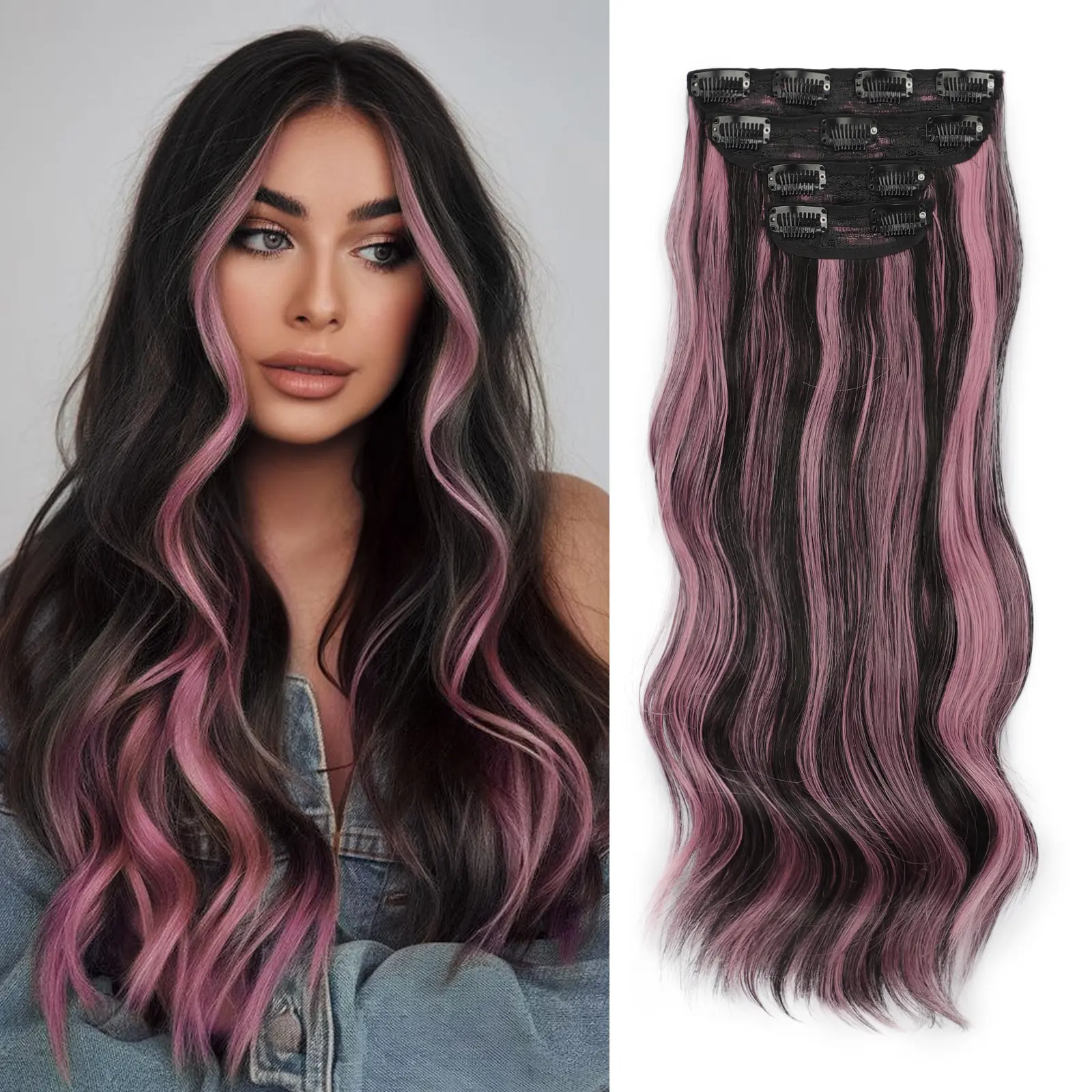 Black mix Pink (wavy)