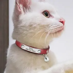Personalized Adjustable Leather Cat Collar