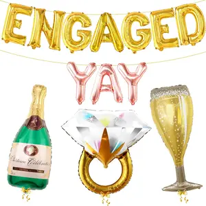 , Yay Engaged Balloons Set - 37 Inch, Pack of 13 | Engagement Balloons, Engagement Party Decorations | Champagne Balloon, engagement Decorations | Ring balloons, Bachelorette Party decorations
