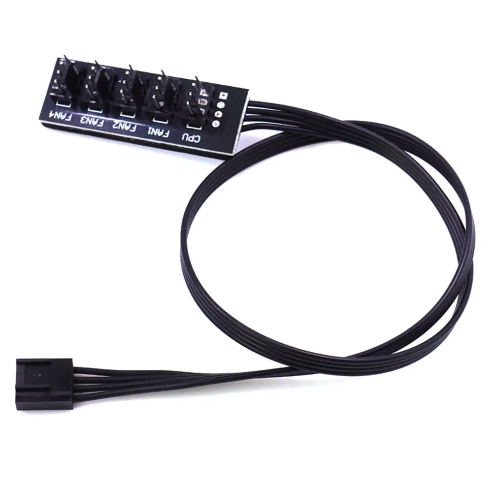 PWM Fan Hub 1-to-5 Splitter Cable, 40cm Black Sleeved Molex Power Supply Adapter for PC Case Cooling, Supports 3-Pin & 4-Pin Fans