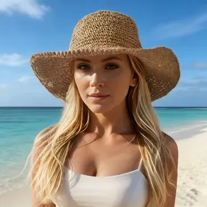 Foldable Hand-Woven Straw Hat for Women Travel & Vacation Breathable UV-Protective Beach Sun Hat Lightweight & Stylish Ideal for Beach Outings and Sunny Adventures
