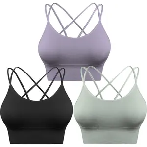 3 Pack Strappy Sports Bra for Women Sexy Crisscross for Yoga Running Athletic Gym Workout Fitness Tank TopsGift