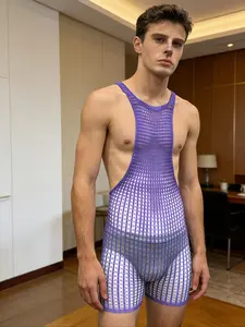 Men's Sexy Fishnet Bodysuit, Hollow Out Transparent Temptation, Erotic One-Piece Costume, Adult Party Wear, All-Season