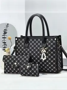 Women's Elegant Temperament Minimalist Handbag & Wallet Set, Multi-functional Large Capacity Bag Set with Charm, Stylish Designer Crossbody Bag Set