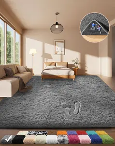 Area Rugs for Living Room Bedroom, Upgrade Non-Slip Fluffy Soft Grey Shag Carpet, Indoor Floor Gray 4x6 Fuzzy Shaggy Living Room Plush Rug for Kids Home Dorm Decor Aesthetic