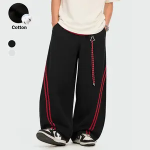 TELLFUN Y2K Baggy Wide-Leg Sweatpants with Side Stripes – Comfortable Casual Streetwear Joggers for Everyday Loungewear, Oversized Unisex Design bottom Pants,Summervibes,father'sdaygifts