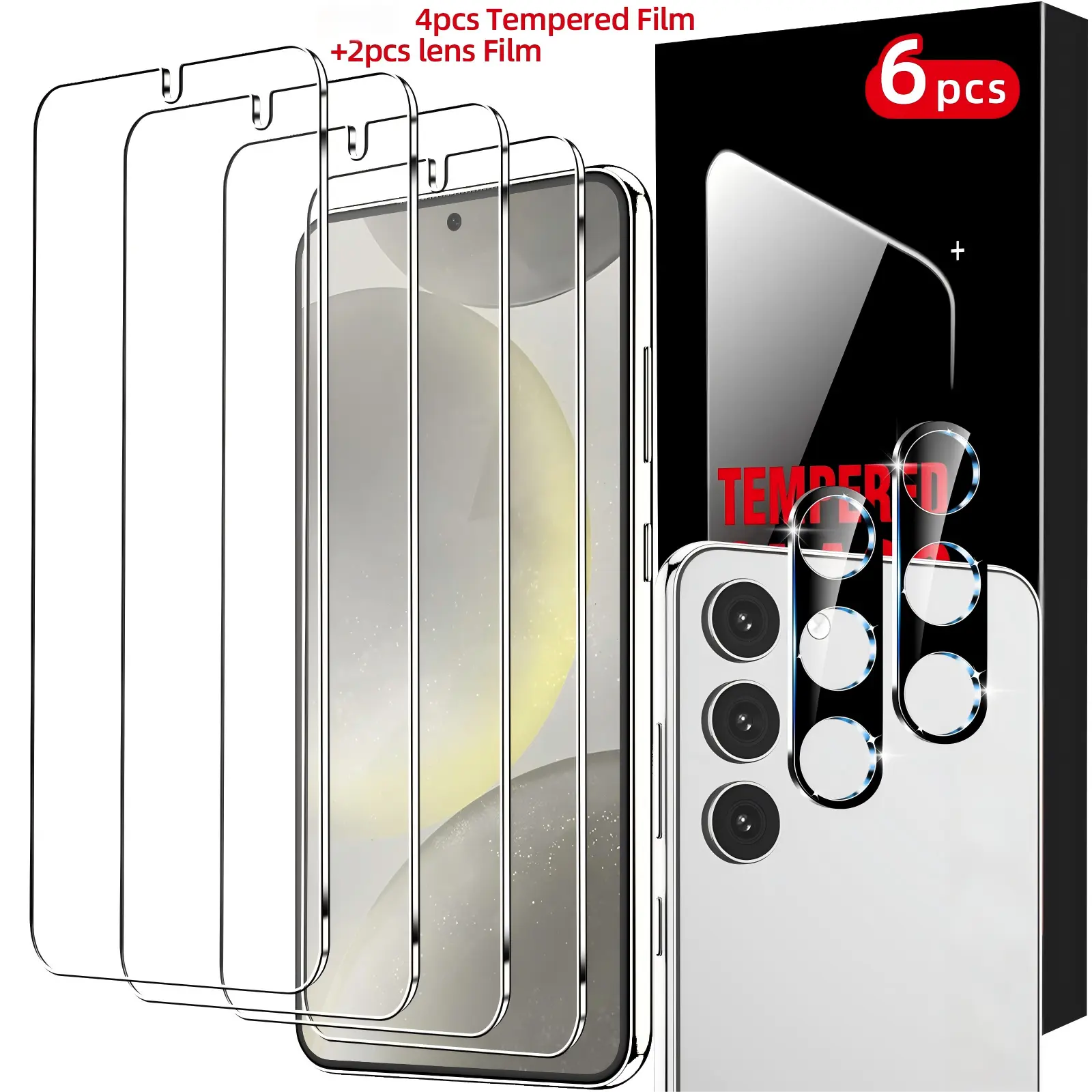 Case Friendly HD Tempered Glass Screen Protector For Samsung Galaxy S24 series, Anti-Oleophobic Anti-Scratch Screen Protective Film 4+2Pack ﻿