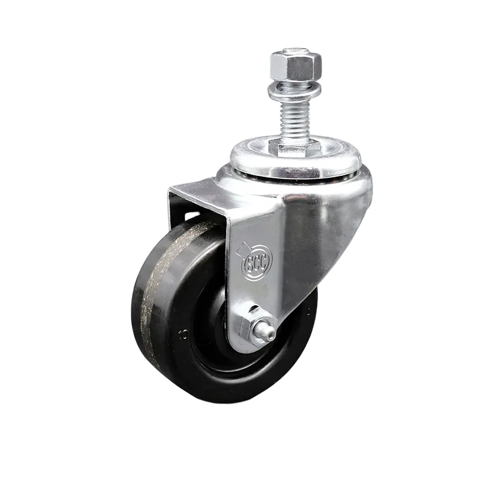 Service Caster SCC-TS20S3514-PHR-121315 Phenolic Swivel Threaded Stem Caster with Roller & Ball Bearing, 3.5x1.25in Black Wheel, 0.5in Stem, 300lbs Capacity, 5" H X 5" W X 5" L, Bolt Hole for Commercial Material Handling Shop Project Carts