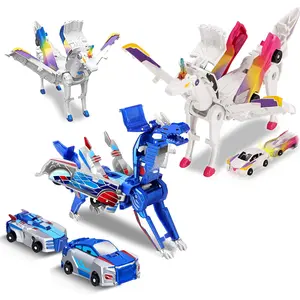 Dinosaur Transforming Car Toy, Transformer Car, 2-In-1 Dragon & Unicorn, Stem Fun Automatic Collision Transformation, Unisex Holiday Gift for Kids